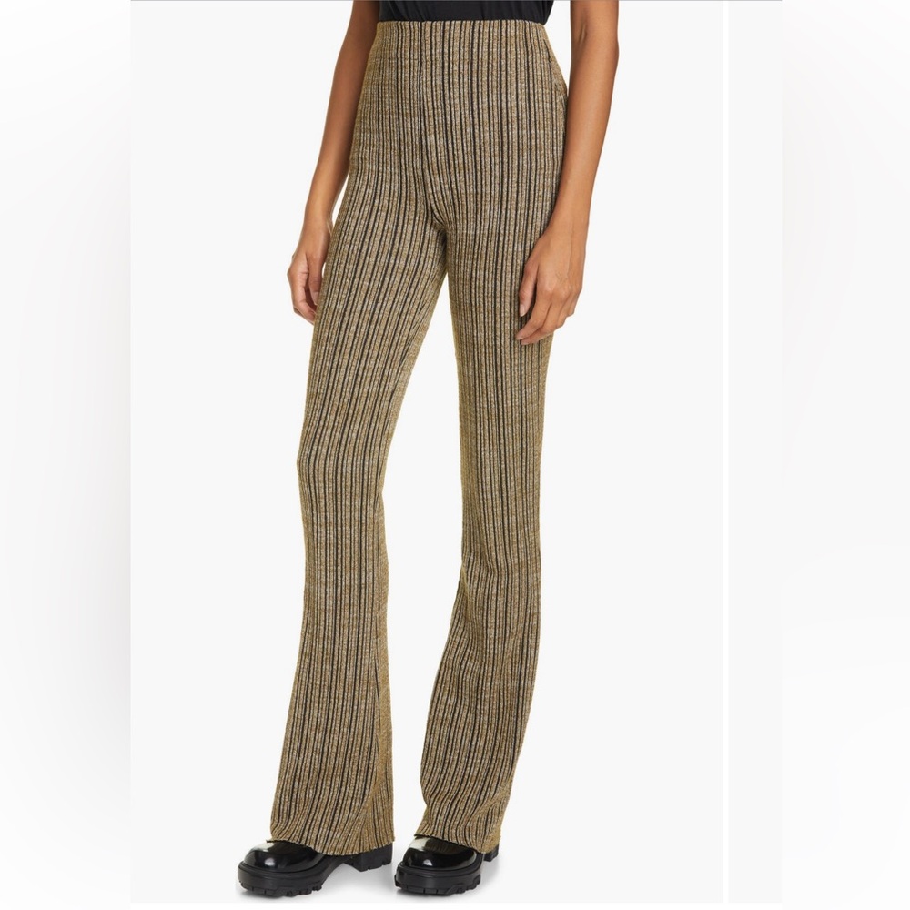 RAG & BONE Raimi Gold and Black Striped Ribbed Flare Pants